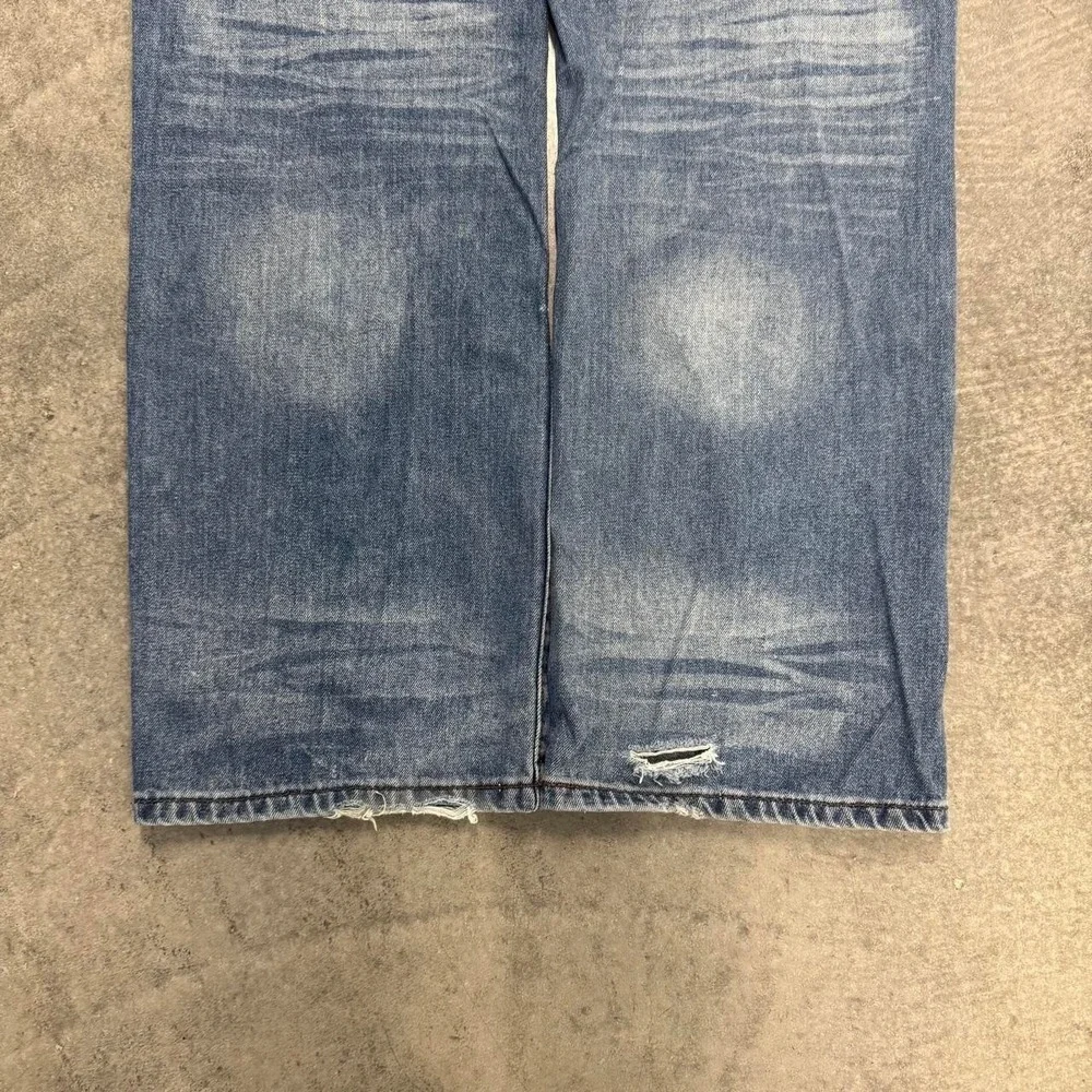 Baggy Embroidered Jeans Y2K Faded Skater Wide Leg Lightwash Denim Jeans 40x32
